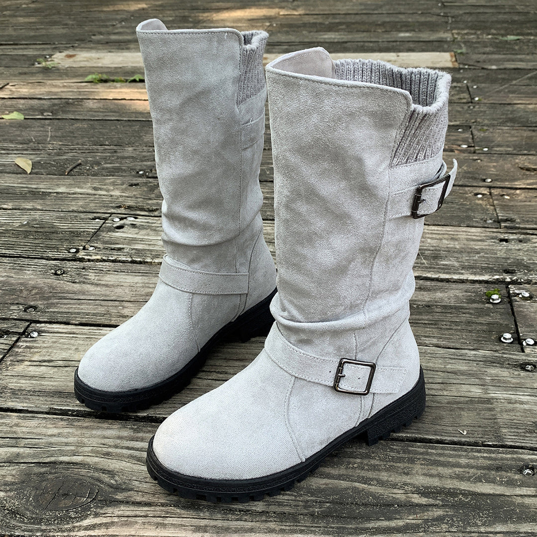 Women's Vintage Western Boots – Suede Slouchy Tall Boots with Round Toe & Block Heel