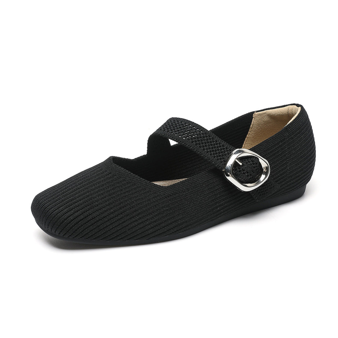 Women's Square-Toe Mary Jane Flats with Knit Upper – Soft, Comfortable Spring & Summer Shoes