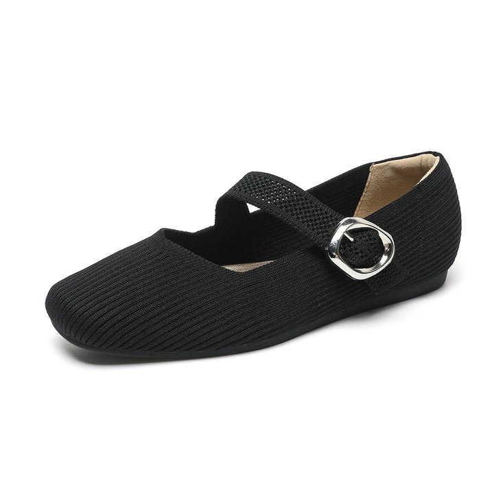 Women's Square-Toe Mary Jane Flats with Knit Upper – Soft, Comfortable Spring & Summer Shoes