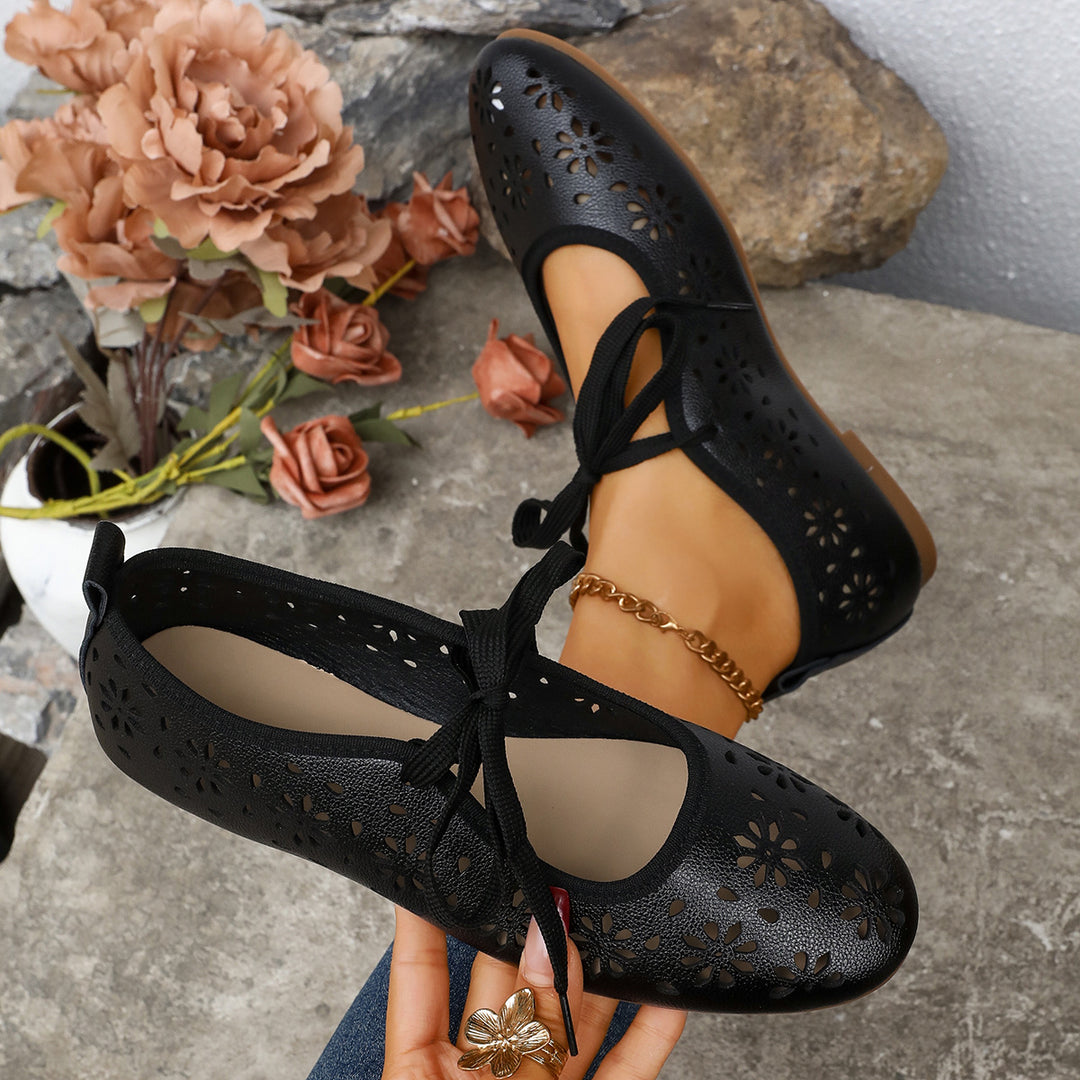 Women's Comfortable Flats – Breathable Woven Lace-Up Shoes