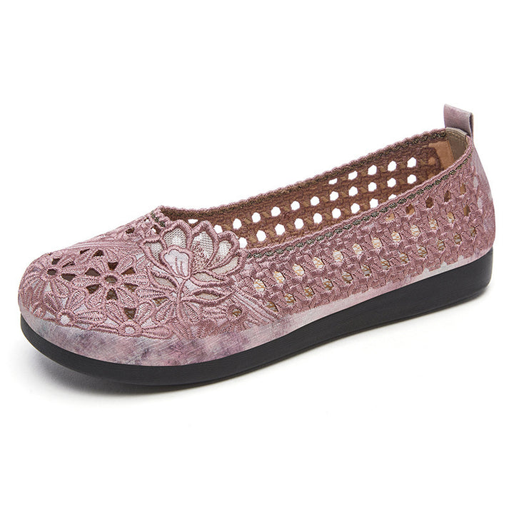 Women's Breathable Embroidered Comfort Flats – Soft Sole Walking Shoes