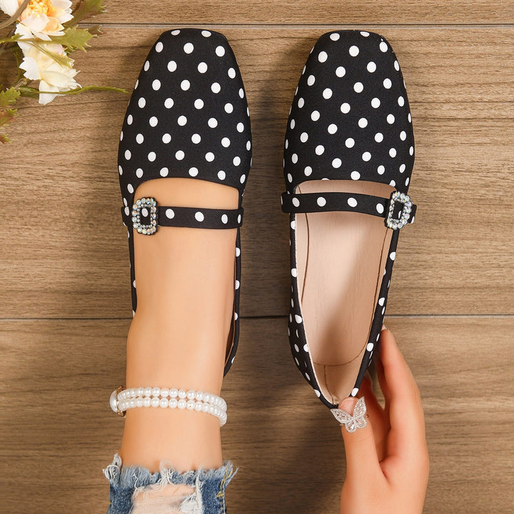 Women's Vintage Polka Dot Mary Jane Flats – Satin Comfort Strap Shoes
