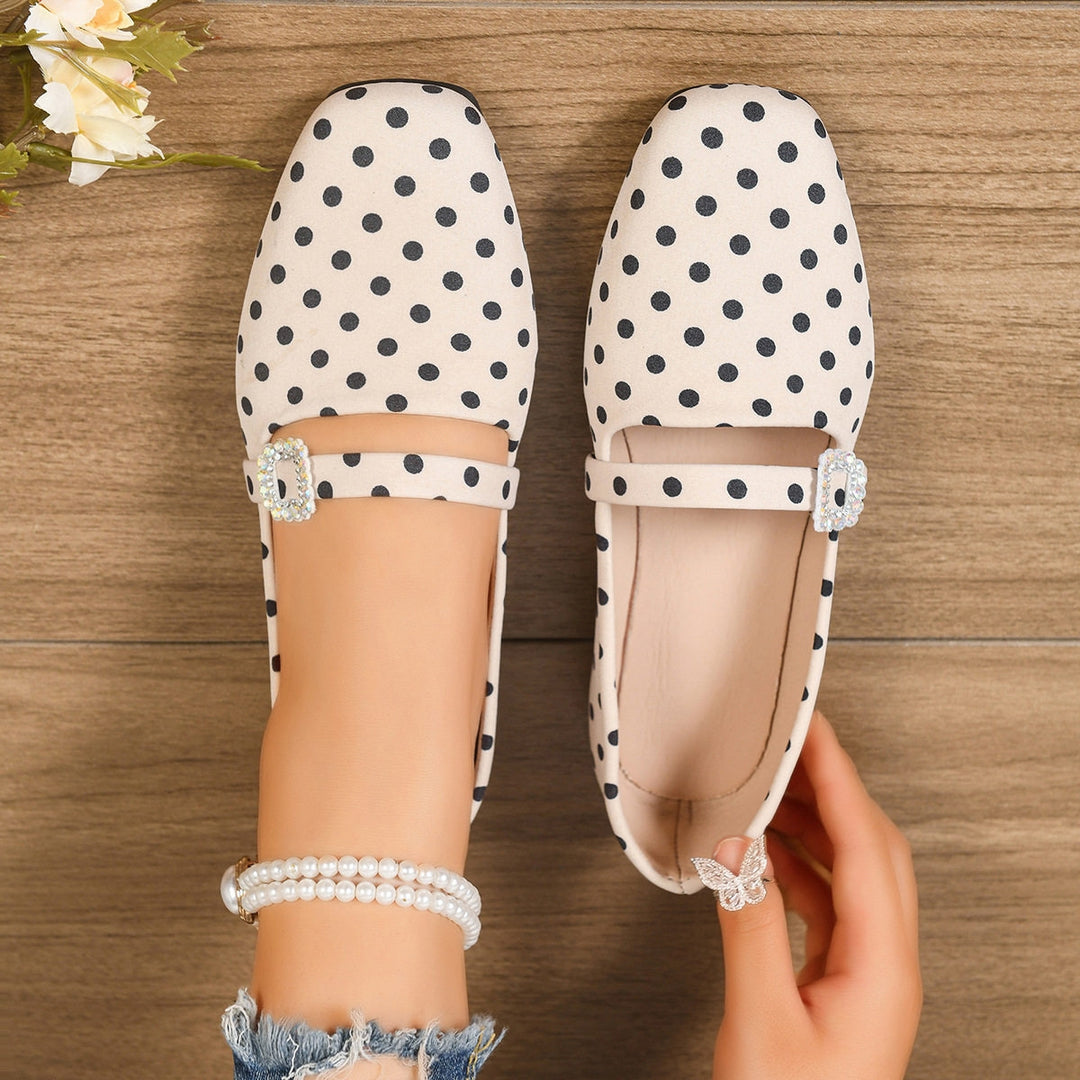 Women's Vintage Polka Dot Mary Jane Flats – Satin Comfort Strap Shoes