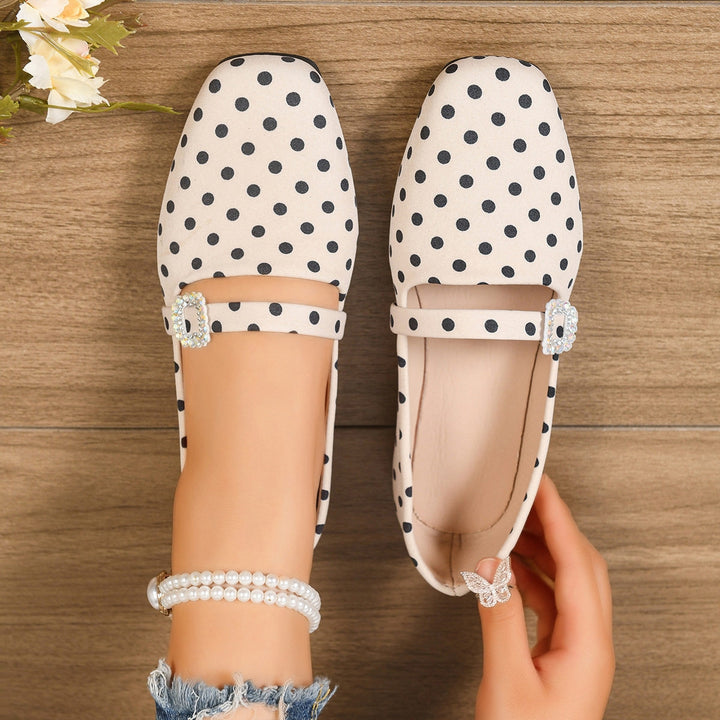 Women's Vintage Polka Dot Mary Jane Flats – Satin Comfort Strap Shoes
