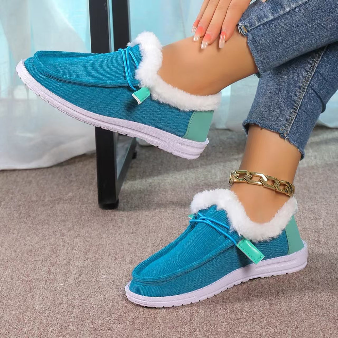 Women's Warm Plush-Lined Shoes – Comfortable Casual Walking Flats for Fall & Winter