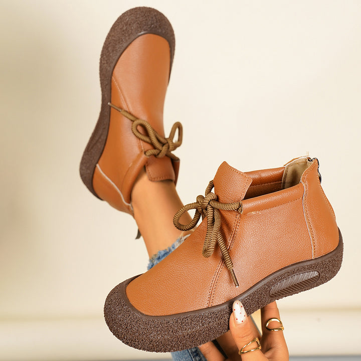 Women's Vintage Round-Toe Ankle Boots – Flat Non-Slip Boots with Beaded Detail & Back Zipper