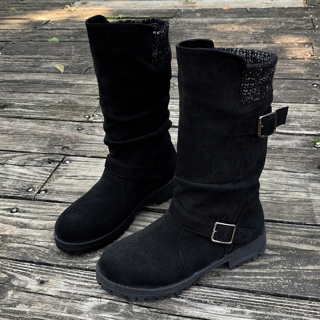 Women's Vintage Western Boots – Suede Slouchy Tall Boots with Round Toe & Block Heel