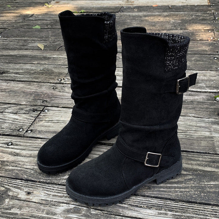 Women's Vintage Western Boots – Suede Slouchy Tall Boots with Round Toe & Block Heel