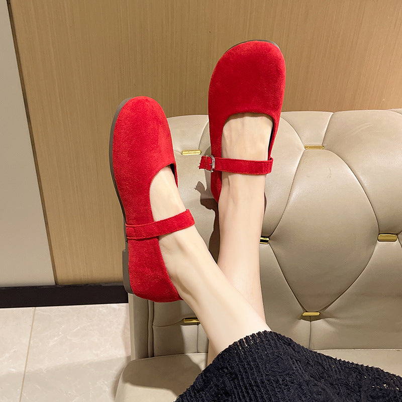 Women's Vintage Mary Jane Flats – Suede, Adjustable Strap, All-Day Comfort