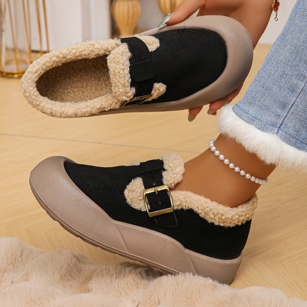 Women's Warm Fleece-Lined Slip-On Shoes with Thick Non-Slip Sole