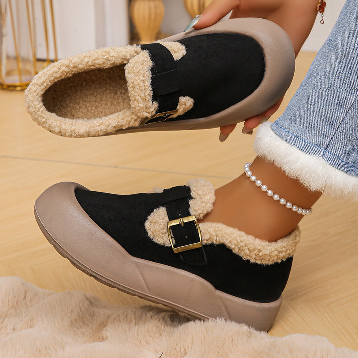 Women's Warm Fleece-Lined Slip-On Shoes with Thick Non-Slip Sole