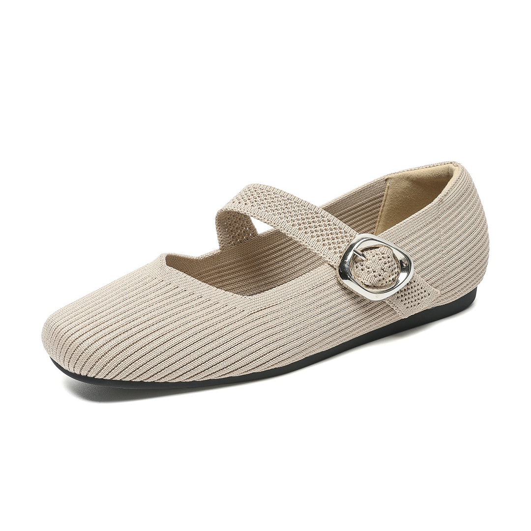 Women's Square-Toe Mary Jane Flats with Knit Upper – Soft, Comfortable Spring & Summer Shoes