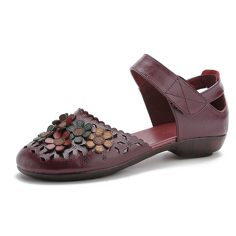 Women's Handmade Leather Sandals – Floral Comfort Soft Sole Summer Shoes