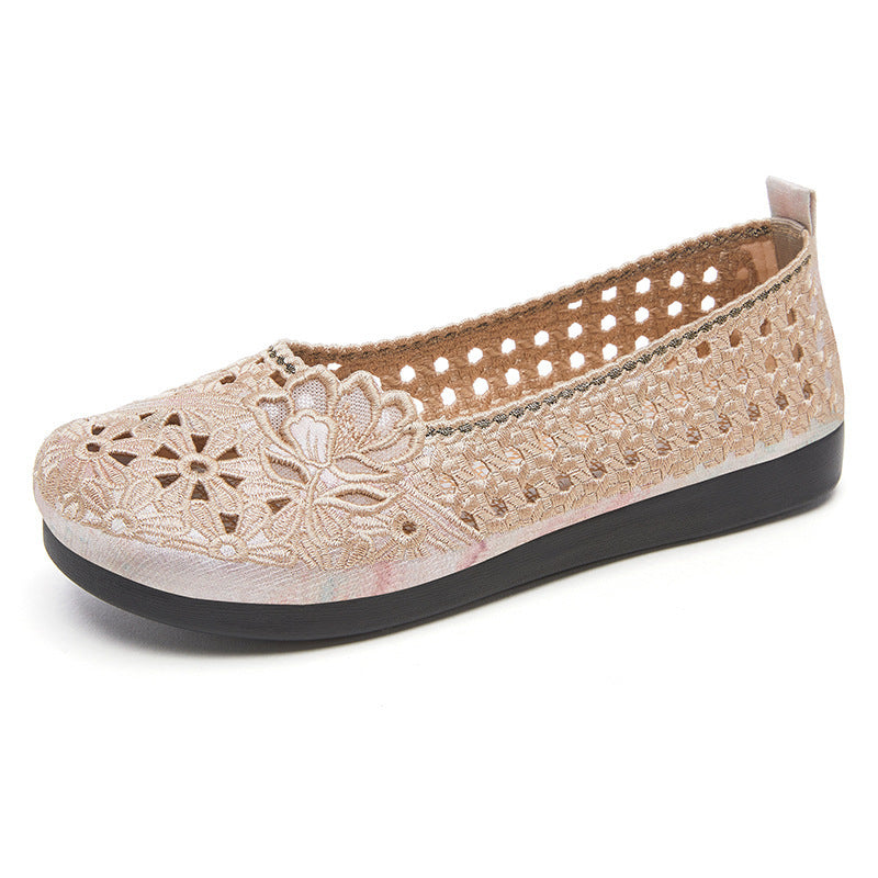 Women's Breathable Embroidered Comfort Flats – Soft Sole Walking Shoes