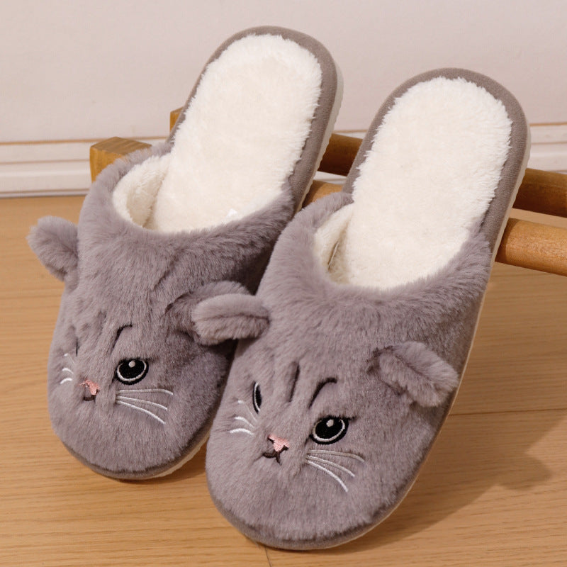 Women's Warm Cat Slippers – Plush Indoor House Shoes with Non-Slip Sole & Cozy Lining