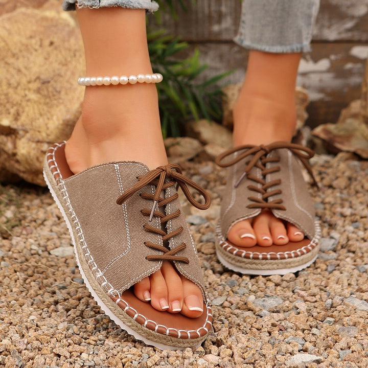 Women's Vintage Lace-Up Canvas Mules – Lightweight Comfort Slip-On Sandals