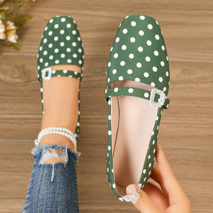 Women's Vintage Polka Dot Mary Jane Flats – Satin Comfort Strap Shoes