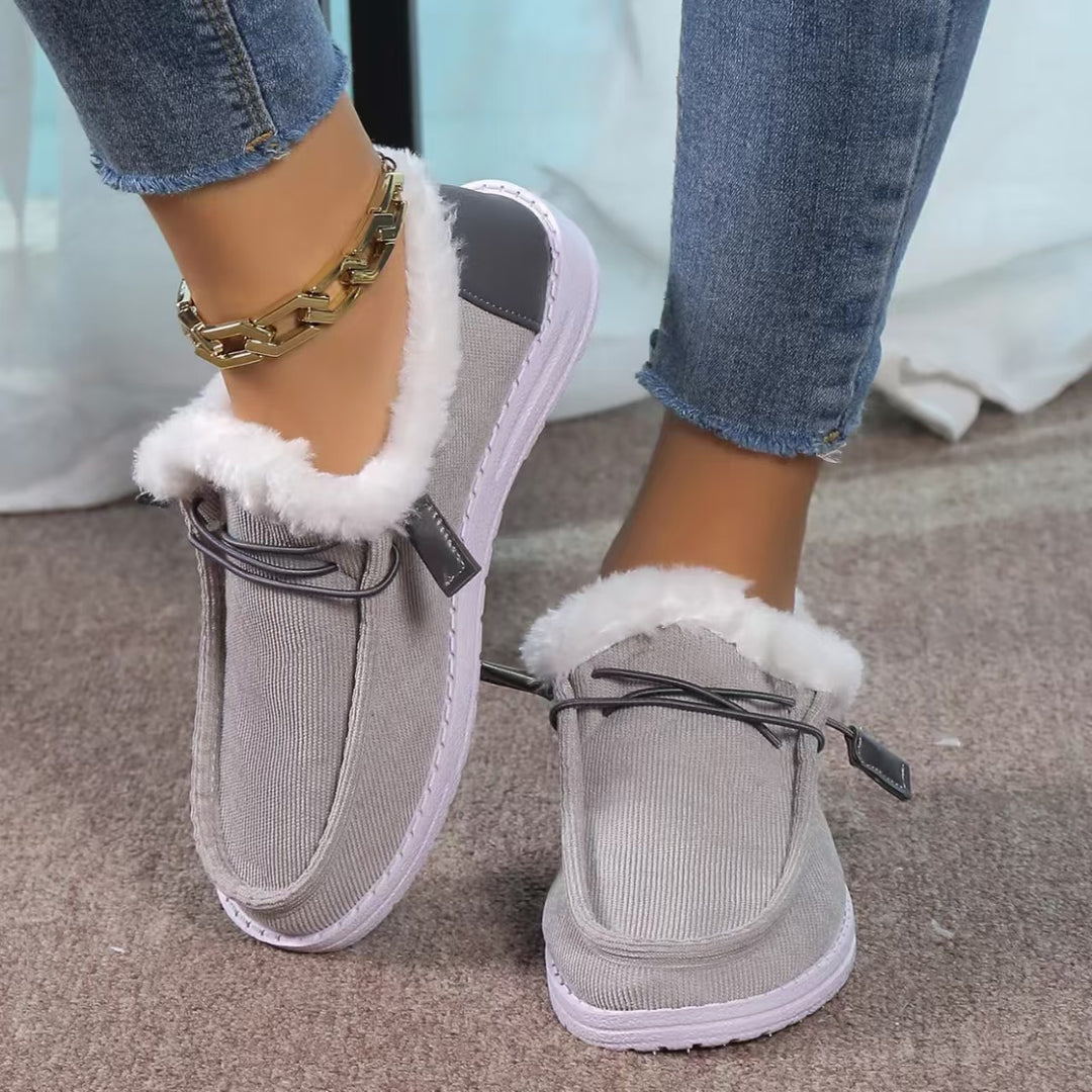 Women's Warm Plush-Lined Shoes – Comfortable Casual Walking Flats for Fall & Winter