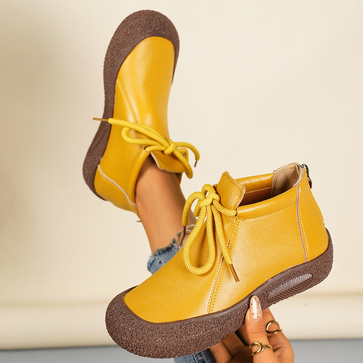 Women's Vintage Round-Toe Ankle Boots – Flat Non-Slip Boots with Beaded Detail & Back Zipper