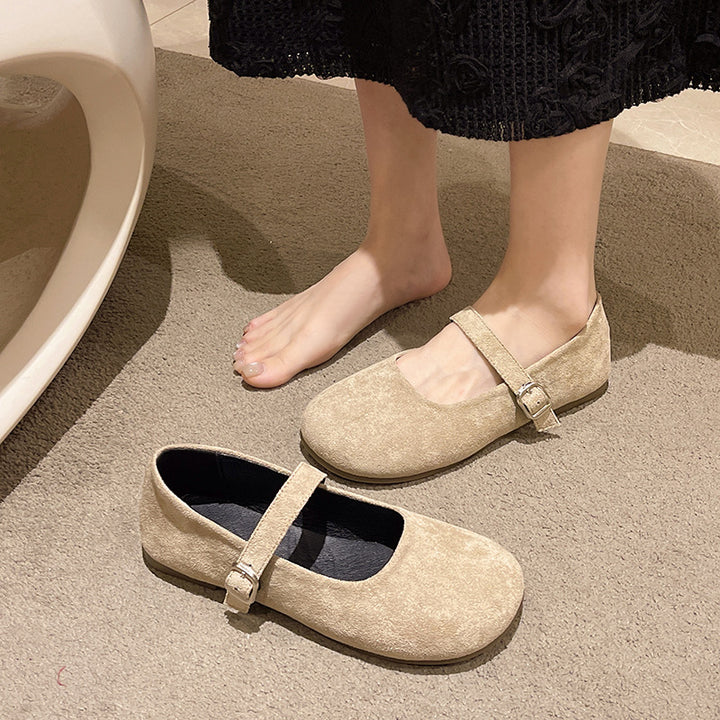 Women's Vintage Mary Jane Flats – Suede, Adjustable Strap, All-Day Comfort