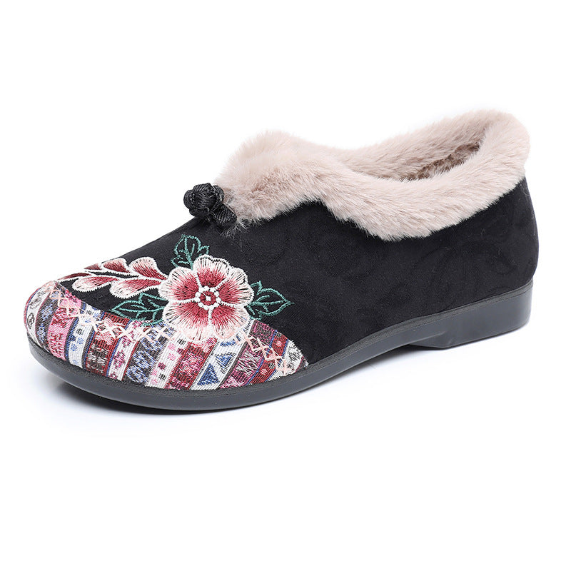 Women's Warm Floral Embroidered Winter Shoes – Cozy, Lightweight & Non-Slip Everyday Shoes