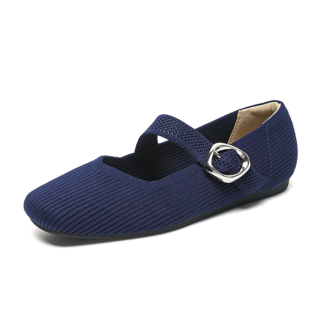 Women's Square-Toe Mary Jane Flats with Knit Upper – Soft, Comfortable Spring & Summer Shoes