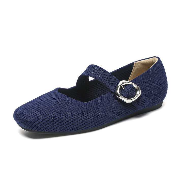 Women's Square-Toe Mary Jane Flats with Knit Upper – Soft, Comfortable Spring & Summer Shoes