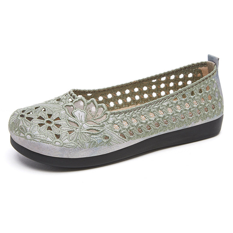 Women's Breathable Embroidered Comfort Flats – Soft Sole Walking Shoes