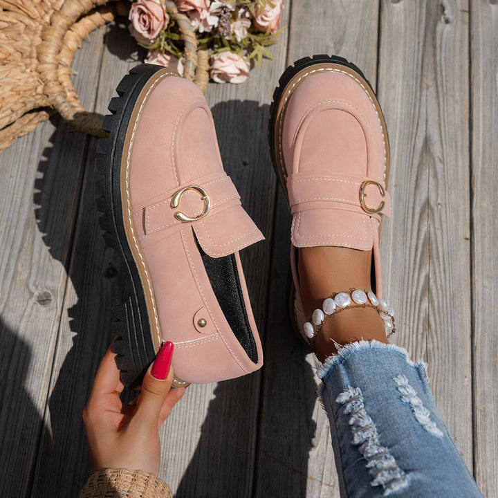 Women's Vintage Comfort Loafers – Supportive Thick Sole with Classic Buckle Detail