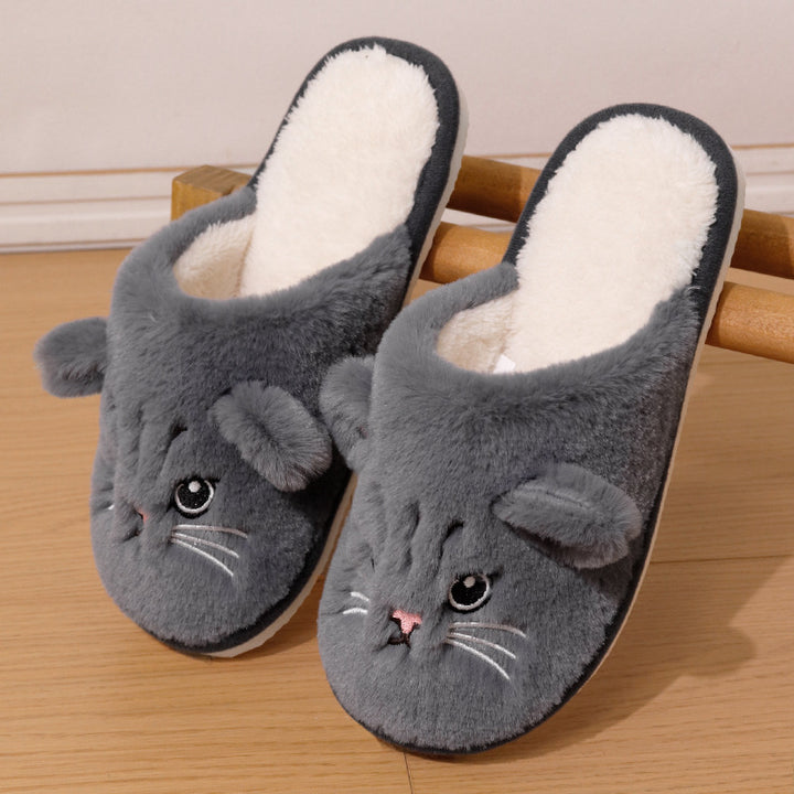 Women's Warm Cat Slippers – Plush Indoor House Shoes with Non-Slip Sole & Cozy Lining