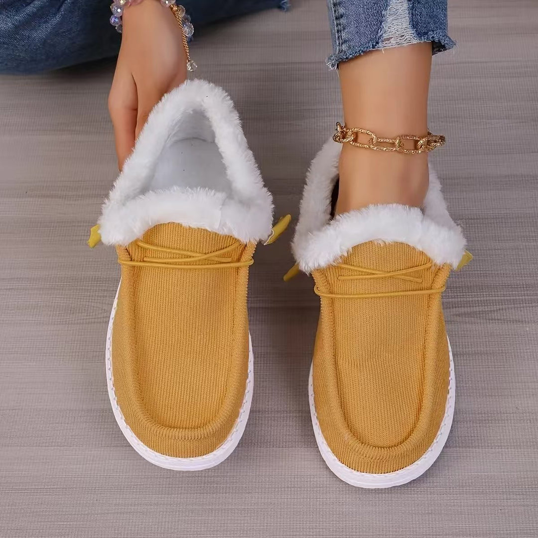 Women's Warm Plush-Lined Shoes – Comfortable Casual Walking Flats for Fall & Winter