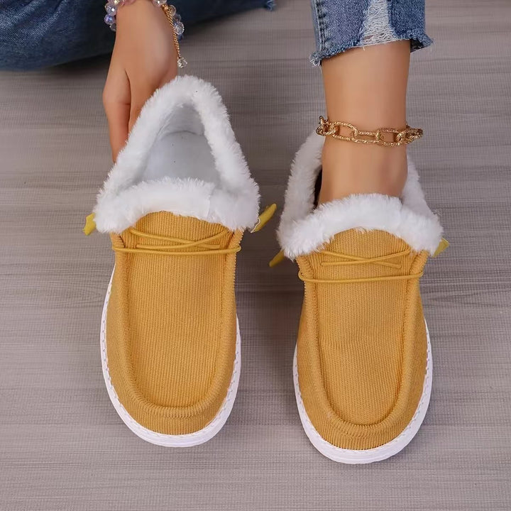 Women's Warm Plush-Lined Shoes – Comfortable Casual Walking Flats for Fall & Winter