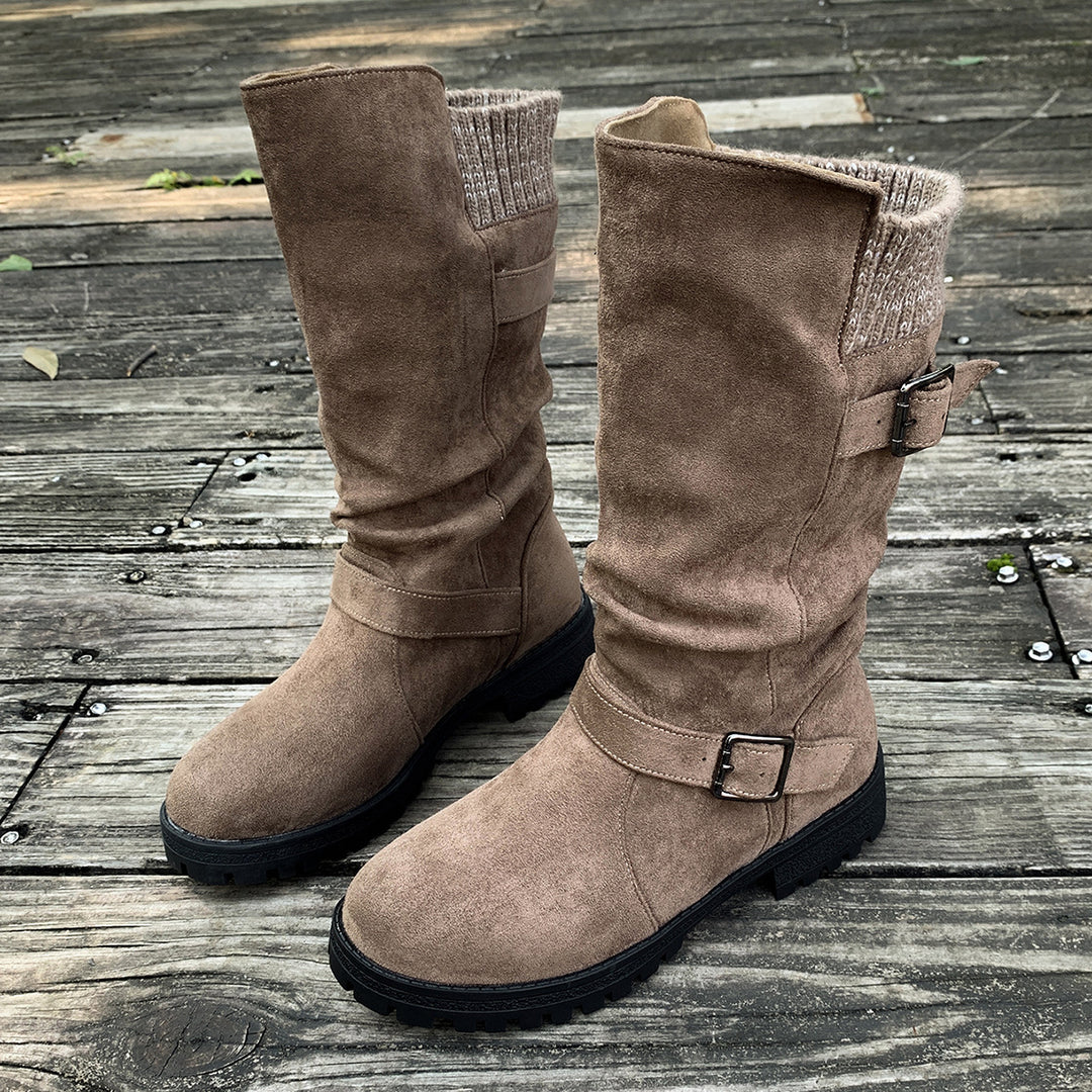 Women's Vintage Western Boots – Suede Slouchy Tall Boots with Round Toe & Block Heel