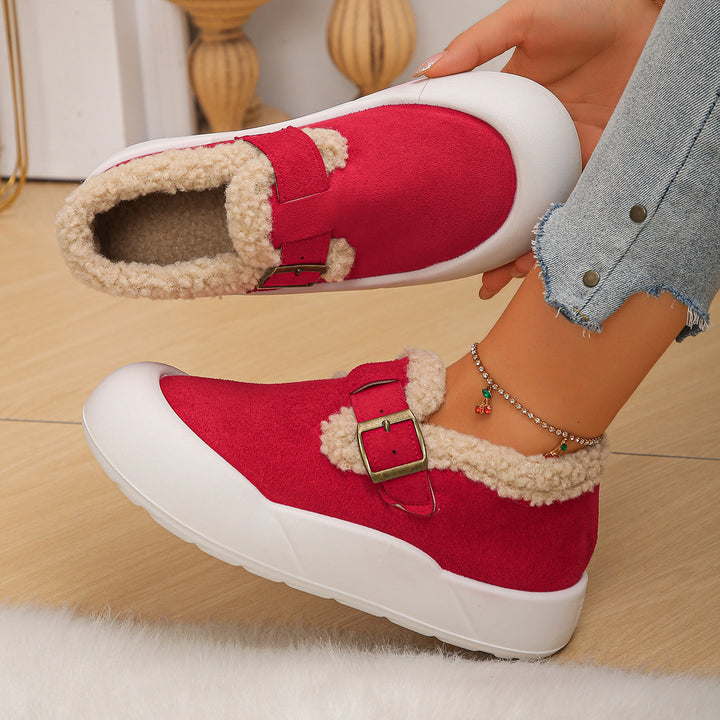 Women's Warm Fleece-Lined Slip-On Shoes with Thick Non-Slip Sole