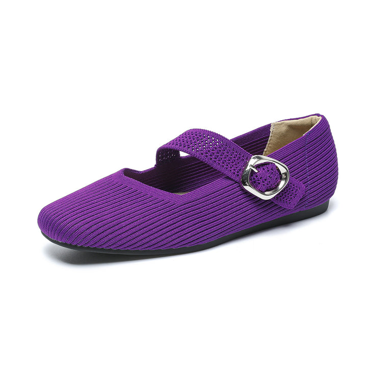 Women's Square-Toe Mary Jane Flats with Knit Upper – Soft, Comfortable Spring & Summer Shoes