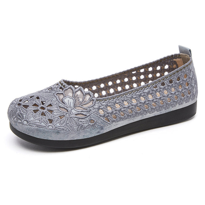 Women's Breathable Embroidered Comfort Flats – Soft Sole Walking Shoes