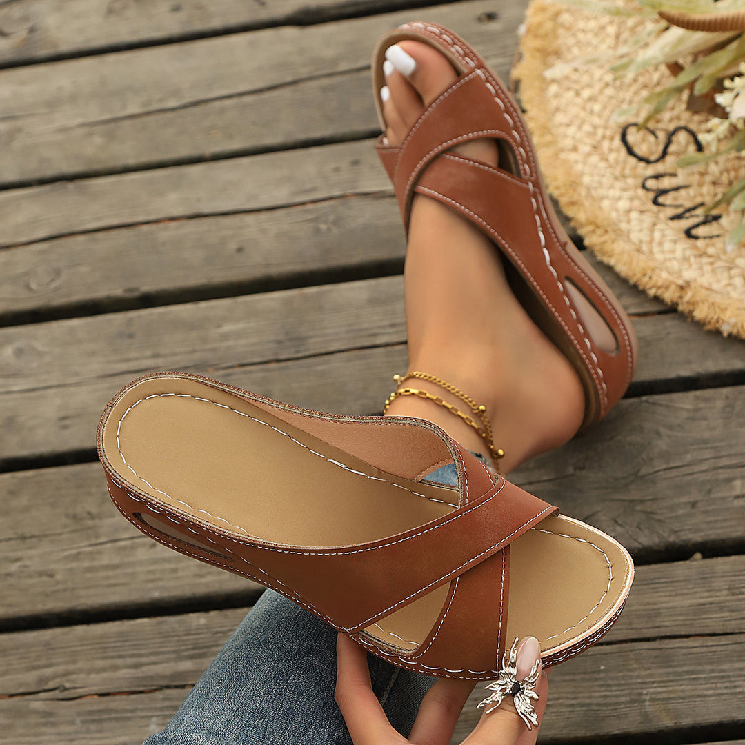Women's Comfort Wedge Sandals – Cushioned Platform Support & Cross-Strap Design