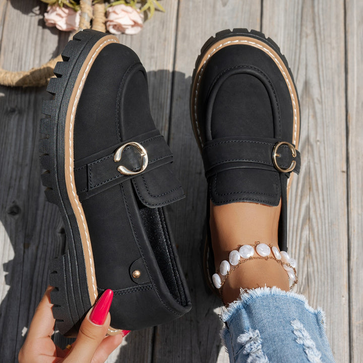 Women's Vintage Comfort Loafers – Supportive Thick Sole with Classic Buckle Detail