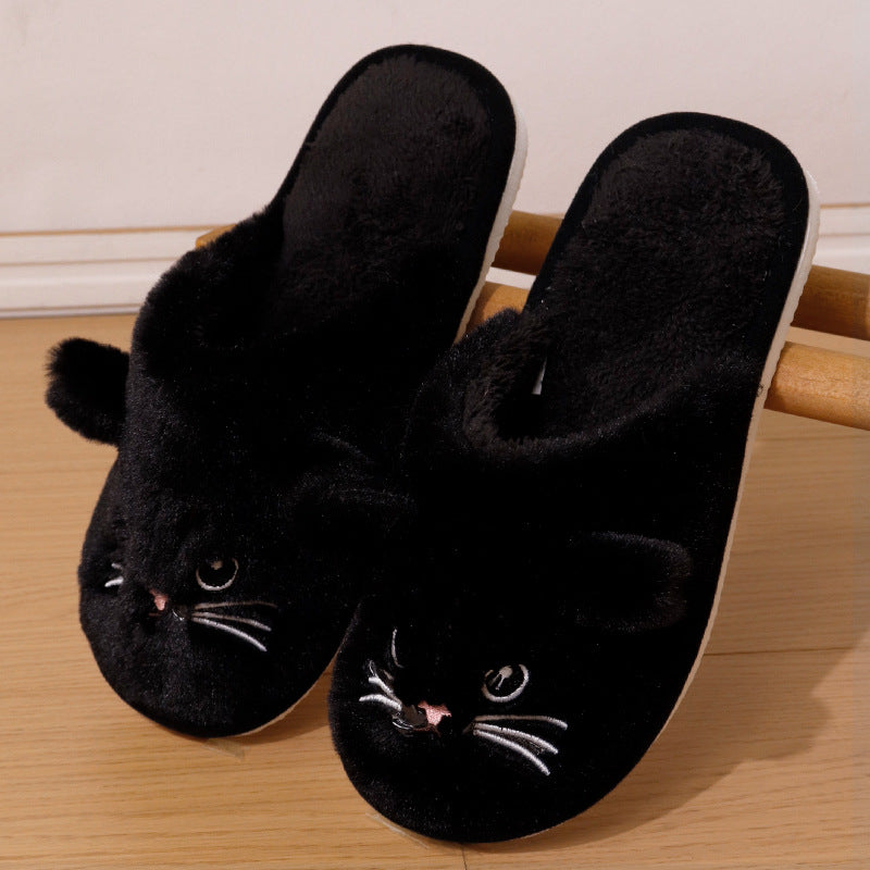 Women's Warm Cat Slippers – Plush Indoor House Shoes with Non-Slip Sole & Cozy Lining