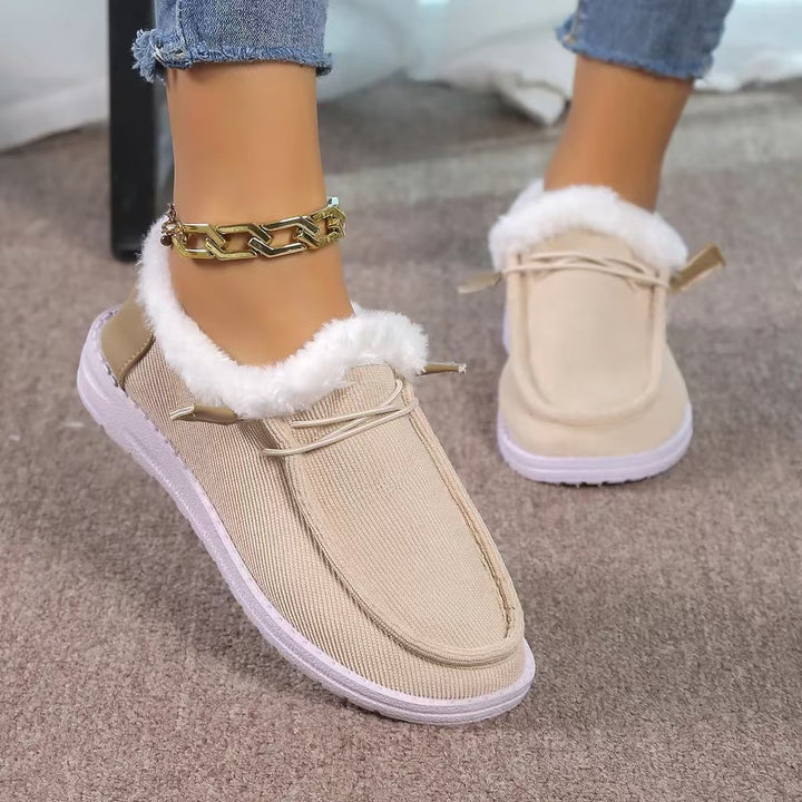 Women's Warm Plush-Lined Shoes – Comfortable Casual Walking Flats for Fall & Winter