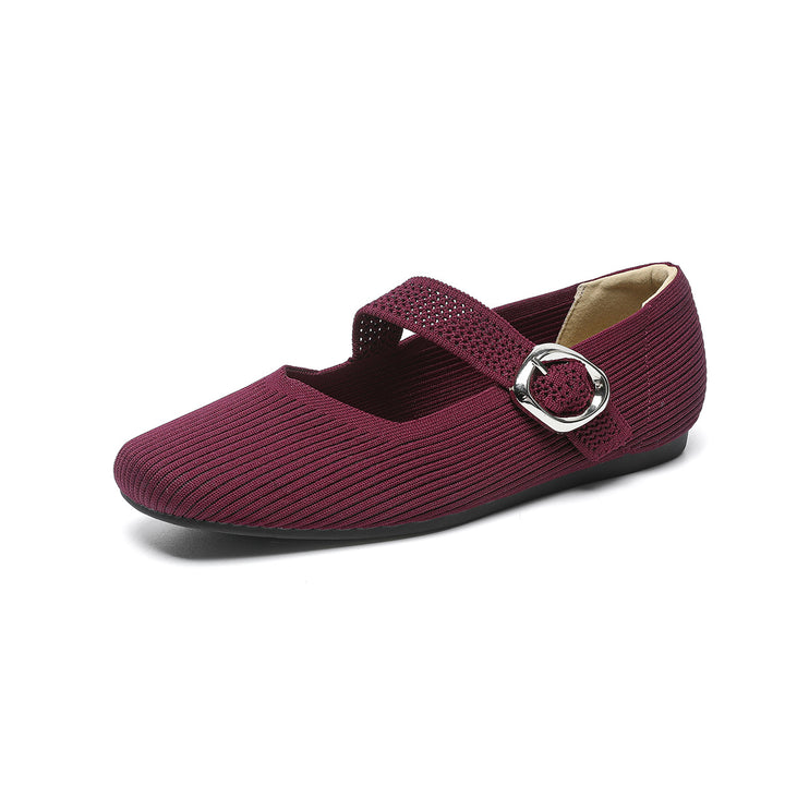 Women's Square-Toe Mary Jane Flats with Knit Upper – Soft, Comfortable Spring & Summer Shoes