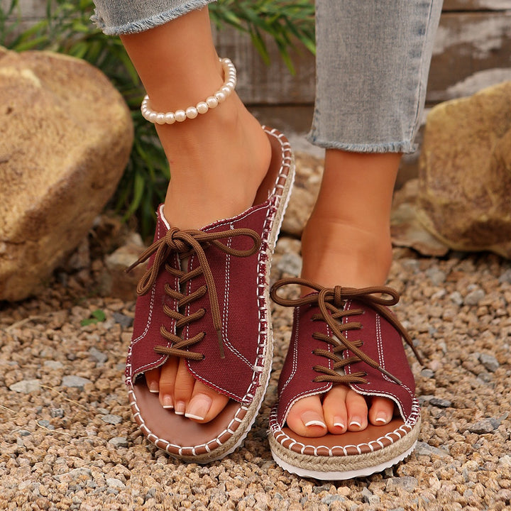 Women's Vintage Lace-Up Canvas Mules – Lightweight Comfort Slip-On Sandals