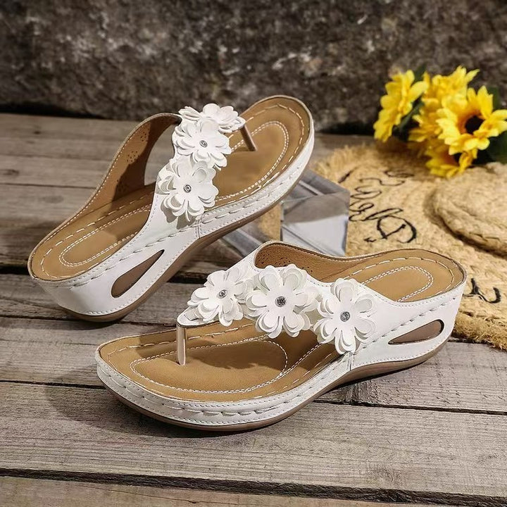 Women's Floral Comfort Wedge Flip-Flop Sandals – Lightweight Cushioned Summer Slides