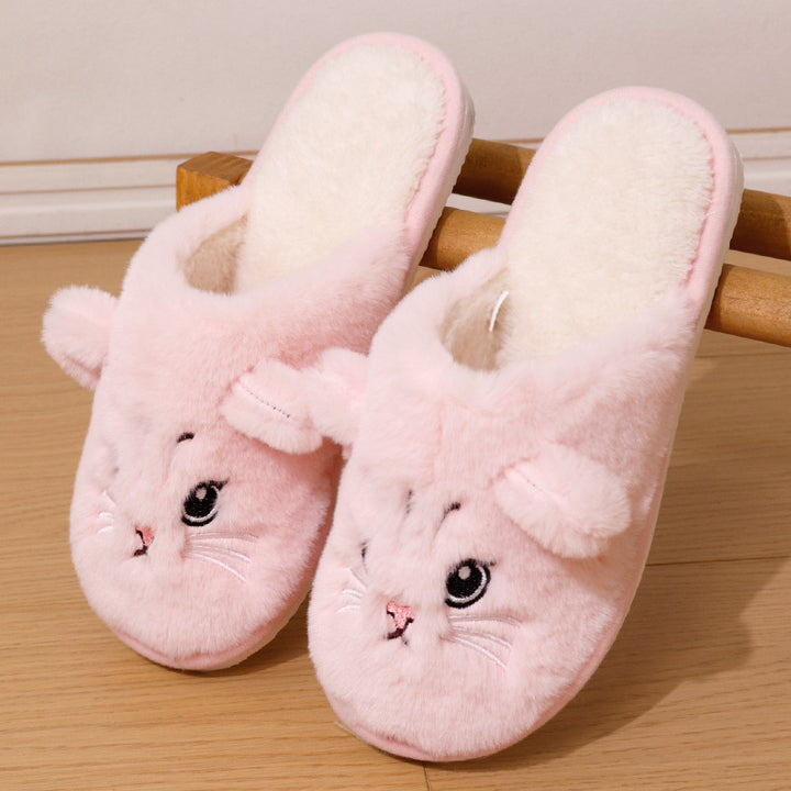 Women's Warm Cat Slippers – Plush Indoor House Shoes with Non-Slip Sole & Cozy Lining