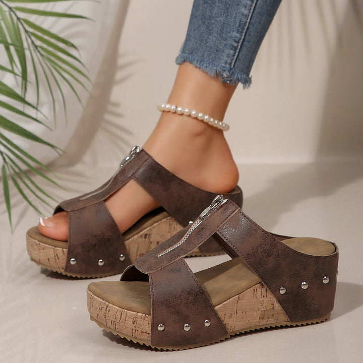 Women's Retro Zipper Wedge Sandals–Comfortable Wedge Summer Slippers