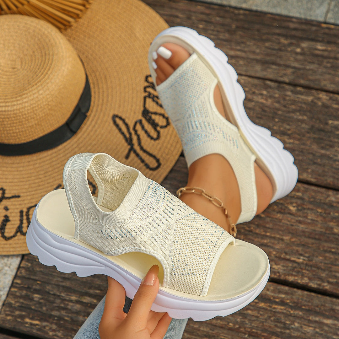 Women's Stretch Knit Comfort Sandals – Breathable Slip-On Walking Shoes