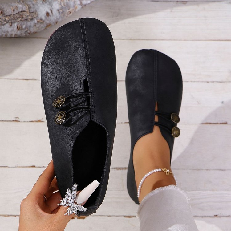 Women's Soft Leather-Inspired Comfort Flats – Wide Fit Casual Slip-Ons