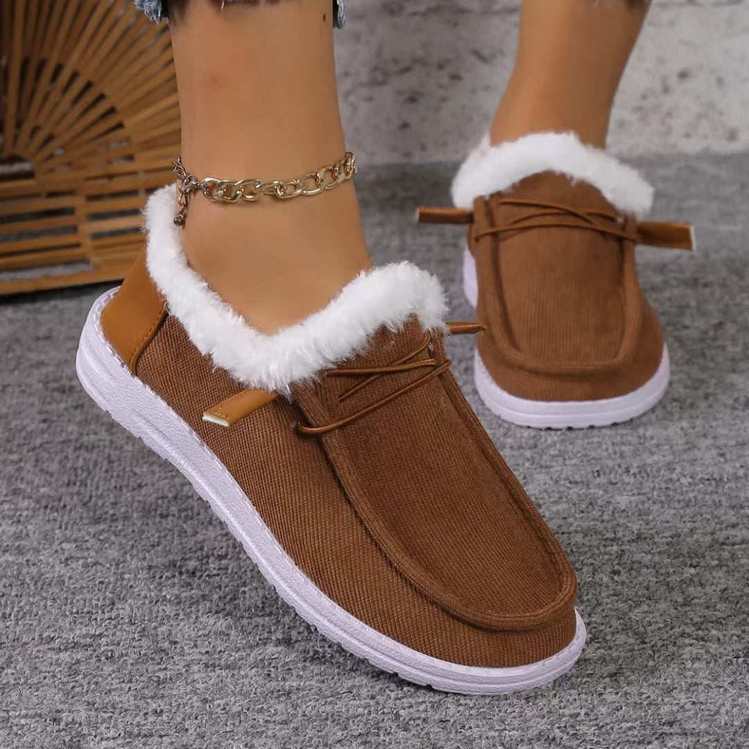 Women's Warm Plush-Lined Shoes – Comfortable Casual Walking Flats for Fall & Winter