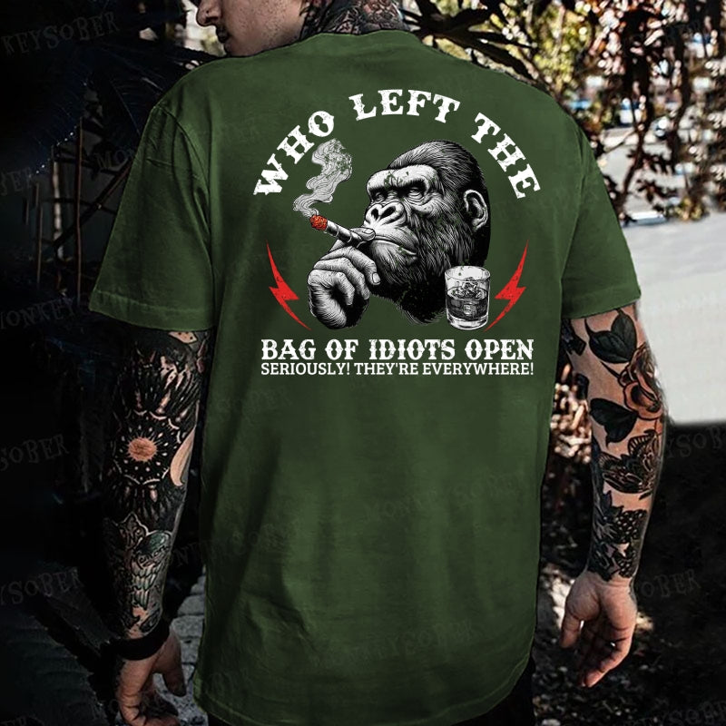 Who Left The Bag Of Idiots Open? Monkey T-shirt