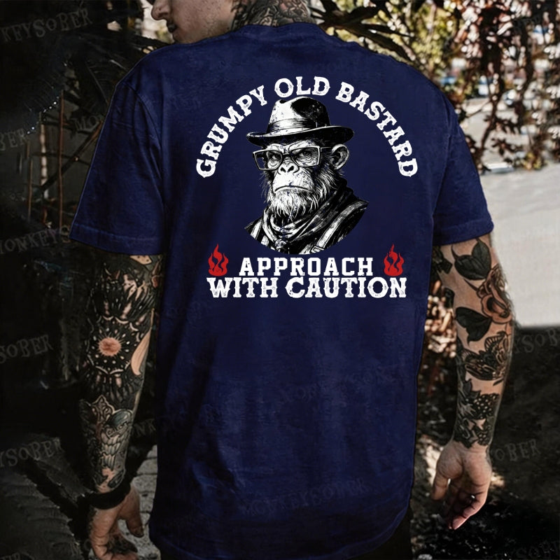 Grumpy Old Bastard Approach With Caution Monkey T-shirt